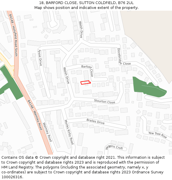 18, BARFORD CLOSE, SUTTON COLDFIELD, B76 2UL: Location map and indicative extent of plot