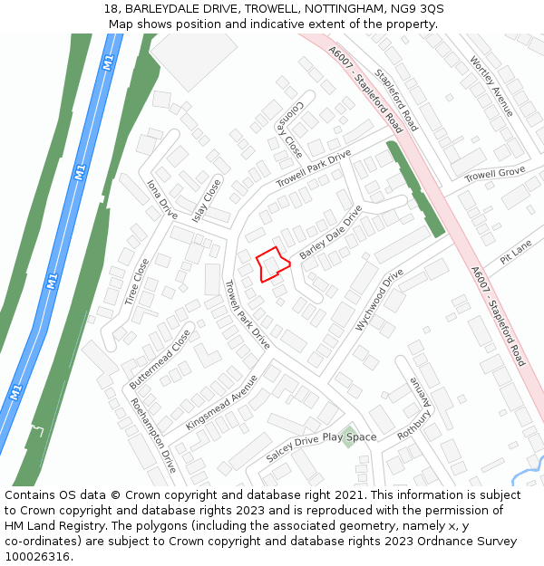 18, BARLEYDALE DRIVE, TROWELL, NOTTINGHAM, NG9 3QS: Location map and indicative extent of plot