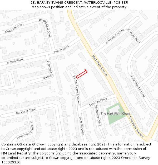 18, BARNEY EVANS CRESCENT, WATERLOOVILLE, PO8 8SR: Location map and indicative extent of plot