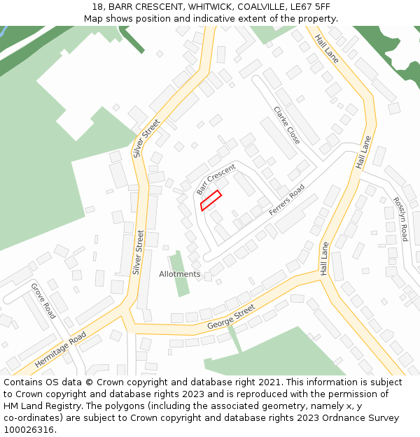 18, BARR CRESCENT, WHITWICK, COALVILLE, LE67 5FF: Location map and indicative extent of plot
