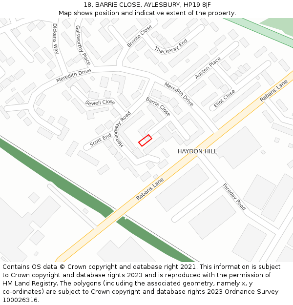 18, BARRIE CLOSE, AYLESBURY, HP19 8JF: Location map and indicative extent of plot