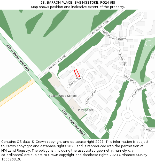 18, BARRON PLACE, BASINGSTOKE, RG24 9JS: Location map and indicative extent of plot