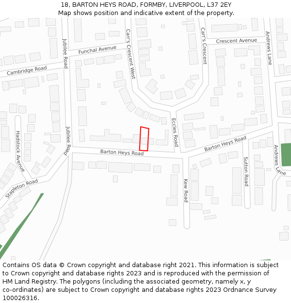 18, BARTON HEYS ROAD, FORMBY, LIVERPOOL, L37 2EY: Location map and indicative extent of plot