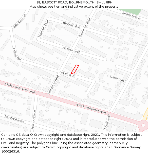 18, BASCOTT ROAD, BOURNEMOUTH, BH11 8RH: Location map and indicative extent of plot