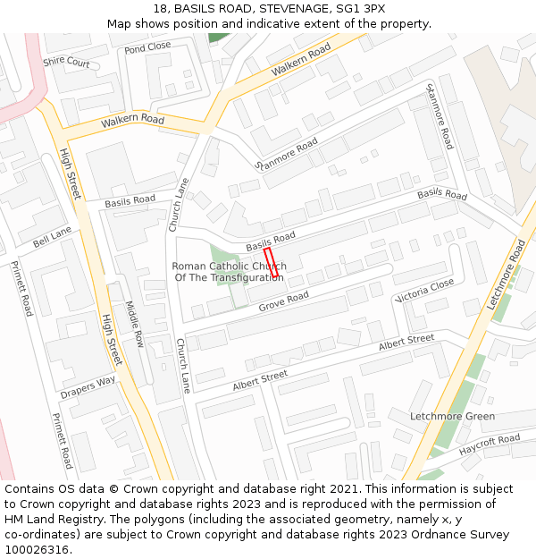 18, BASILS ROAD, STEVENAGE, SG1 3PX: Location map and indicative extent of plot