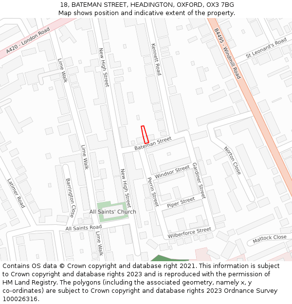 18, BATEMAN STREET, HEADINGTON, OXFORD, OX3 7BG: Location map and indicative extent of plot