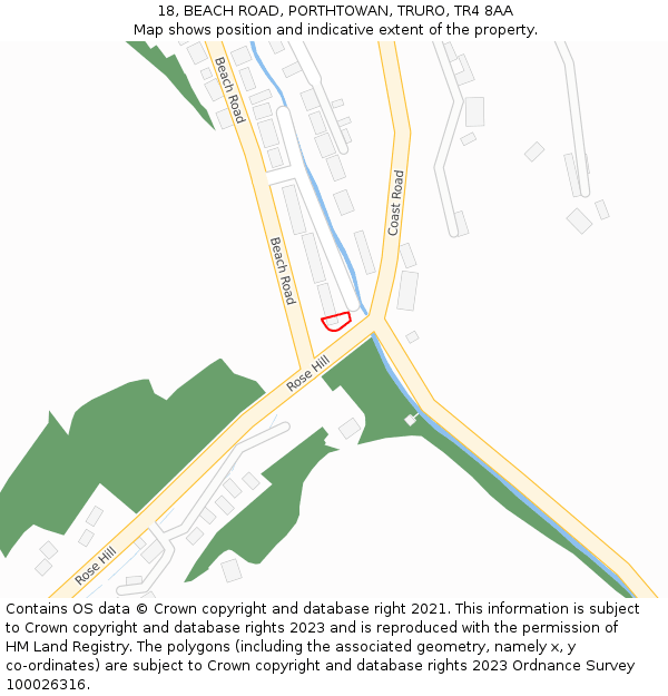 18, BEACH ROAD, PORTHTOWAN, TRURO, TR4 8AA: Location map and indicative extent of plot