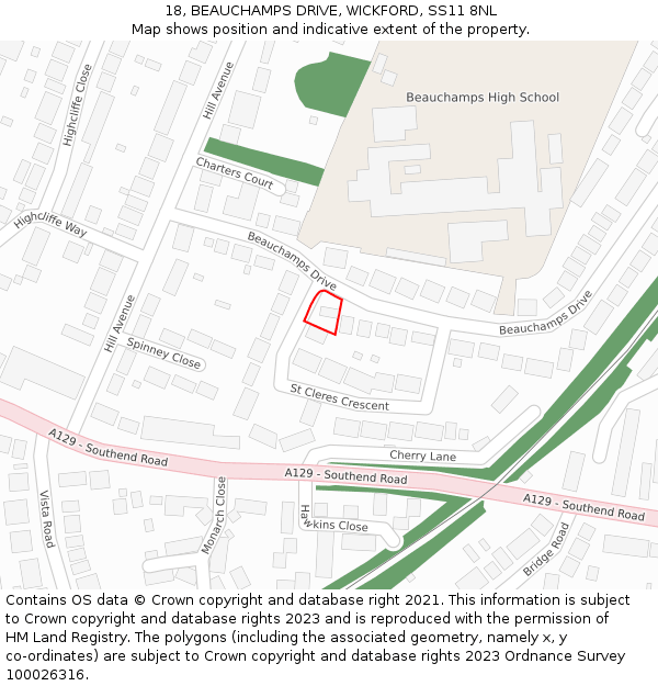 18, BEAUCHAMPS DRIVE, WICKFORD, SS11 8NL: Location map and indicative extent of plot