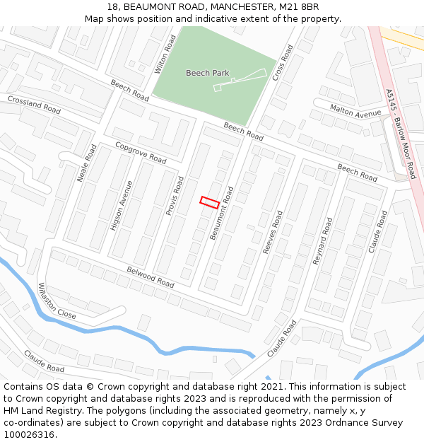 18, BEAUMONT ROAD, MANCHESTER, M21 8BR: Location map and indicative extent of plot