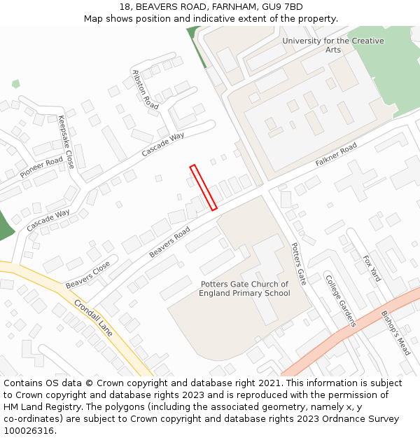 18, BEAVERS ROAD, FARNHAM, GU9 7BD: Location map and indicative extent of plot