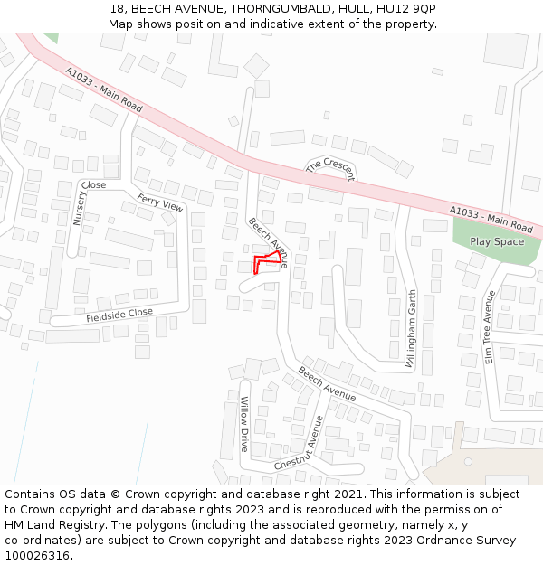 18, BEECH AVENUE, THORNGUMBALD, HULL, HU12 9QP: Location map and indicative extent of plot