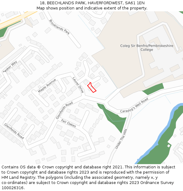 18, BEECHLANDS PARK, HAVERFORDWEST, SA61 1EN: Location map and indicative extent of plot