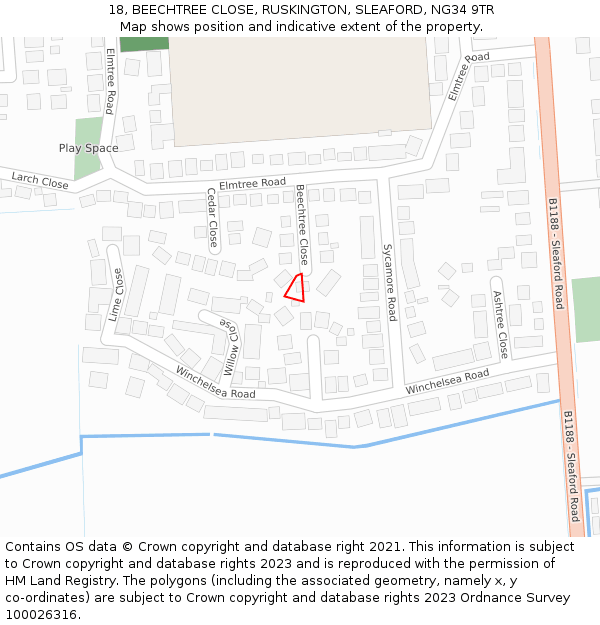 18, BEECHTREE CLOSE, RUSKINGTON, SLEAFORD, NG34 9TR: Location map and indicative extent of plot