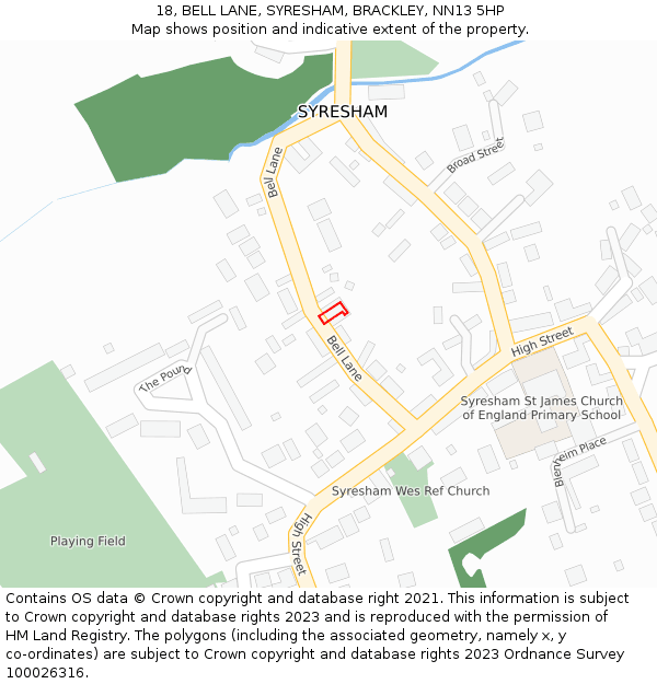 18, BELL LANE, SYRESHAM, BRACKLEY, NN13 5HP: Location map and indicative extent of plot