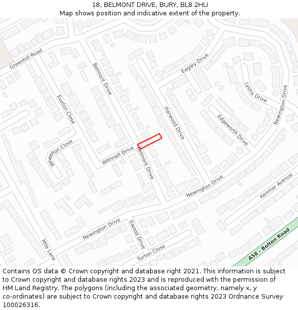 18, BELMONT DRIVE, BURY, BL8 2HU: Location map and indicative extent of plot