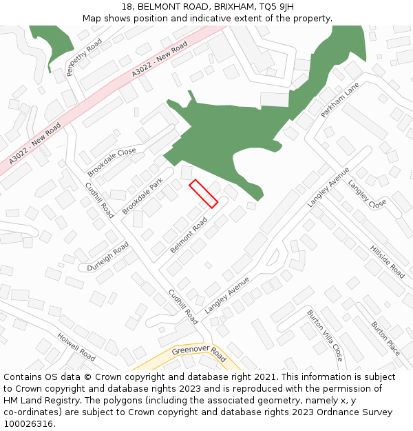 18, BELMONT ROAD, BRIXHAM, TQ5 9JH: Location map and indicative extent of plot