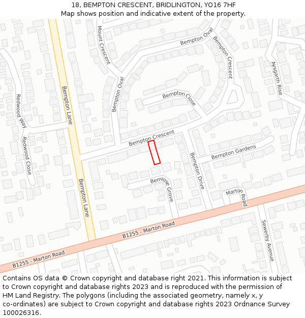 18, BEMPTON CRESCENT, BRIDLINGTON, YO16 7HF: Location map and indicative extent of plot