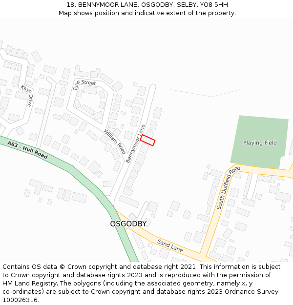 18, BENNYMOOR LANE, OSGODBY, SELBY, YO8 5HH: Location map and indicative extent of plot