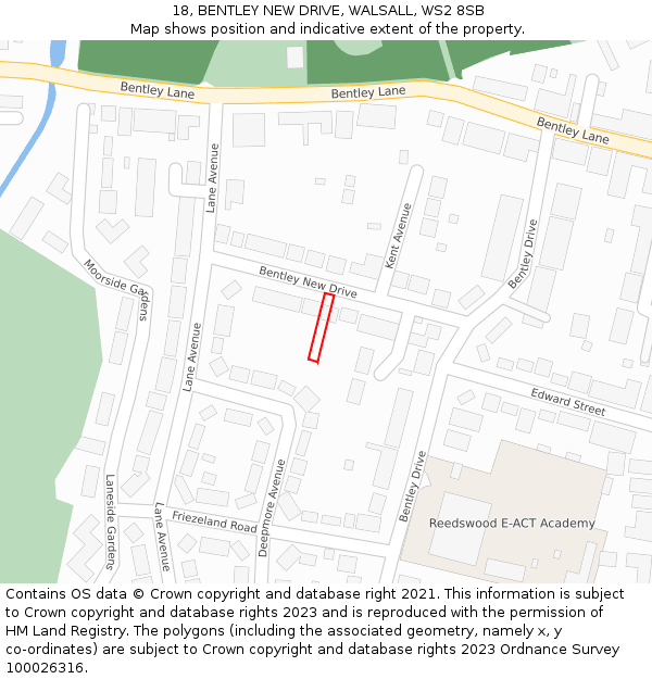 18, BENTLEY NEW DRIVE, WALSALL, WS2 8SB: Location map and indicative extent of plot