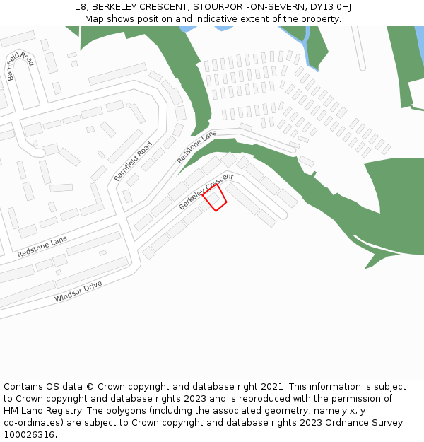 18, BERKELEY CRESCENT, STOURPORT-ON-SEVERN, DY13 0HJ: Location map and indicative extent of plot