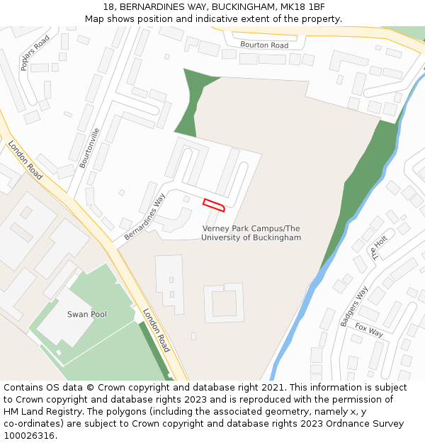 18, BERNARDINES WAY, BUCKINGHAM, MK18 1BF: Location map and indicative extent of plot