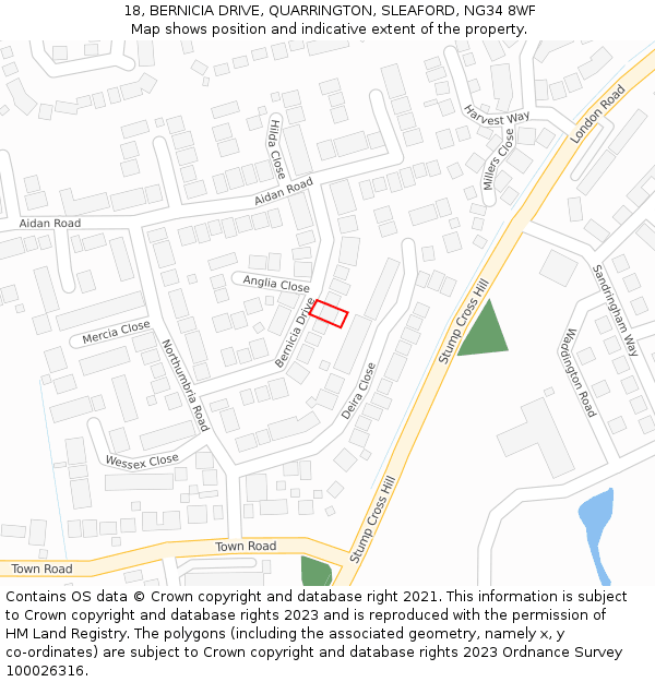 18, BERNICIA DRIVE, QUARRINGTON, SLEAFORD, NG34 8WF: Location map and indicative extent of plot