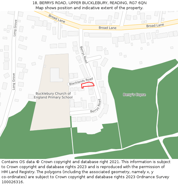 18, BERRYS ROAD, UPPER BUCKLEBURY, READING, RG7 6QN: Location map and indicative extent of plot