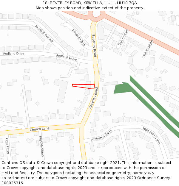 18, BEVERLEY ROAD, KIRK ELLA, HULL, HU10 7QA: Location map and indicative extent of plot