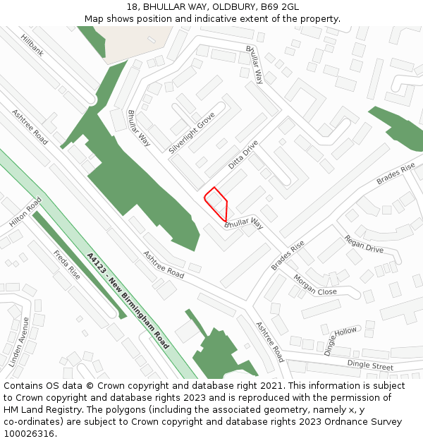 18, BHULLAR WAY, OLDBURY, B69 2GL: Location map and indicative extent of plot