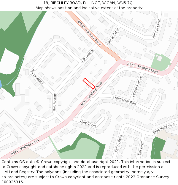 18, BIRCHLEY ROAD, BILLINGE, WIGAN, WN5 7QH: Location map and indicative extent of plot