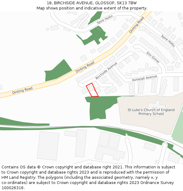 18, BIRCHSIDE AVENUE, GLOSSOP, SK13 7BW: Location map and indicative extent of plot