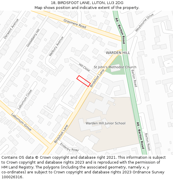 18, BIRDSFOOT LANE, LUTON, LU3 2DG: Location map and indicative extent of plot