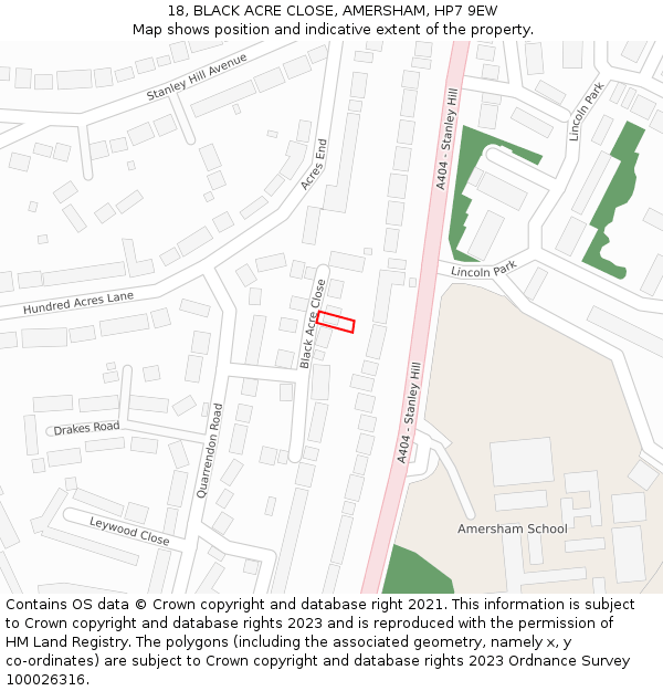 18, BLACK ACRE CLOSE, AMERSHAM, HP7 9EW: Location map and indicative extent of plot