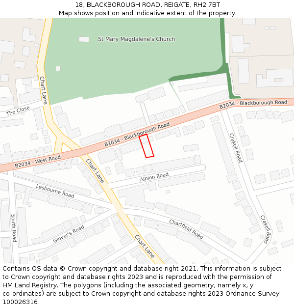 18, BLACKBOROUGH ROAD, REIGATE, RH2 7BT: Location map and indicative extent of plot