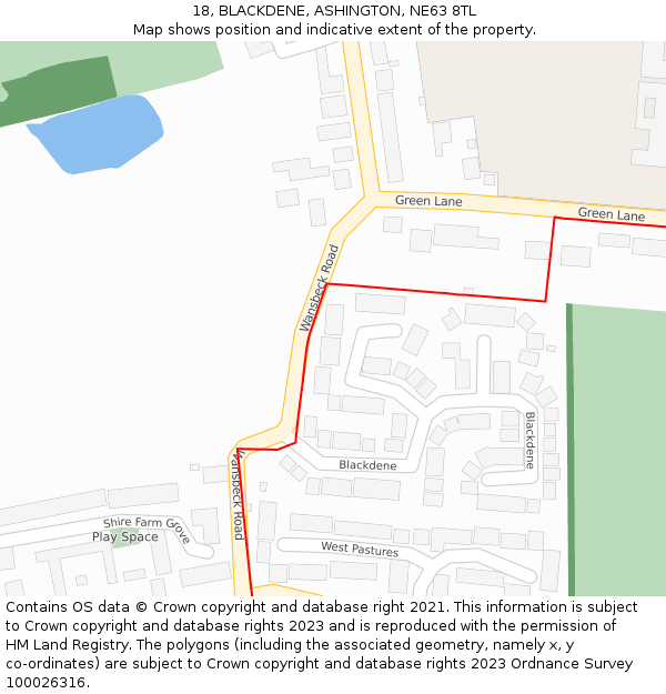 18, BLACKDENE, ASHINGTON, NE63 8TL: Location map and indicative extent of plot