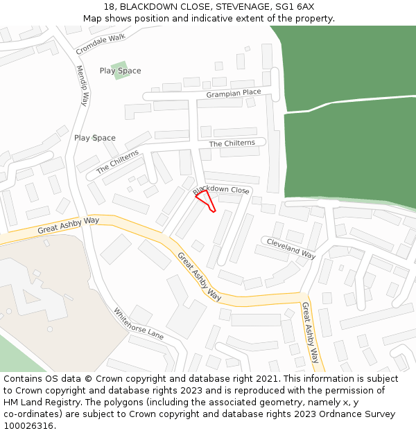 18, BLACKDOWN CLOSE, STEVENAGE, SG1 6AX: Location map and indicative extent of plot