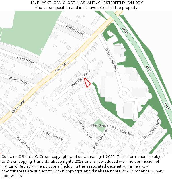 18, BLACKTHORN CLOSE, HASLAND, CHESTERFIELD, S41 0DY: Location map and indicative extent of plot