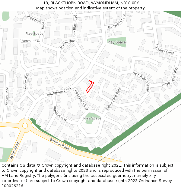 18, BLACKTHORN ROAD, WYMONDHAM, NR18 0PY: Location map and indicative extent of plot