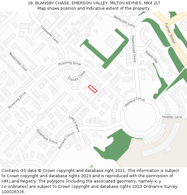 18, BLANSBY CHASE, EMERSON VALLEY, MILTON KEYNES, MK4 2LT: Location map and indicative extent of plot