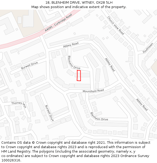 18, BLENHEIM DRIVE, WITNEY, OX28 5LH: Location map and indicative extent of plot