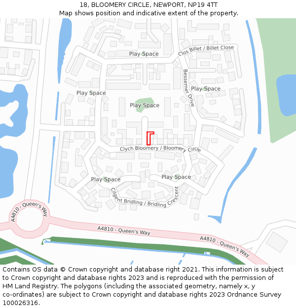 18, BLOOMERY CIRCLE, NEWPORT, NP19 4TT: Location map and indicative extent of plot