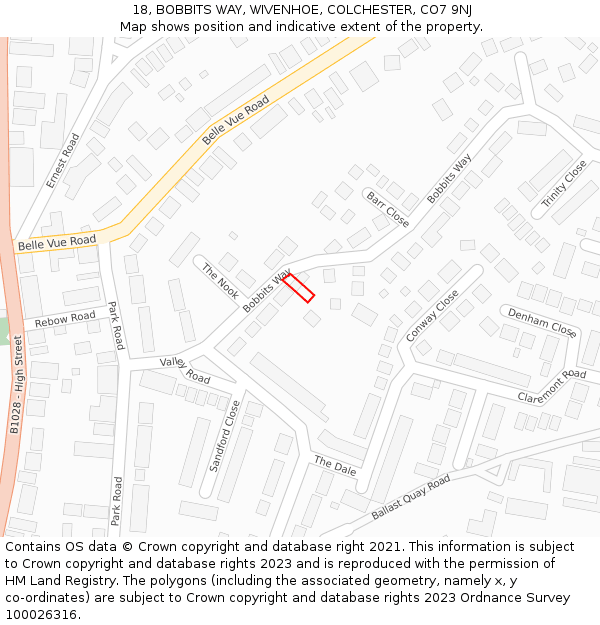 18, BOBBITS WAY, WIVENHOE, COLCHESTER, CO7 9NJ: Location map and indicative extent of plot