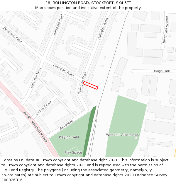 18, BOLLINGTON ROAD, STOCKPORT, SK4 5ET: Location map and indicative extent of plot