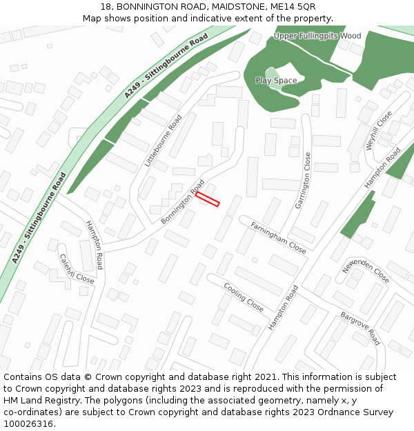 18, BONNINGTON ROAD, MAIDSTONE, ME14 5QR: Location map and indicative extent of plot