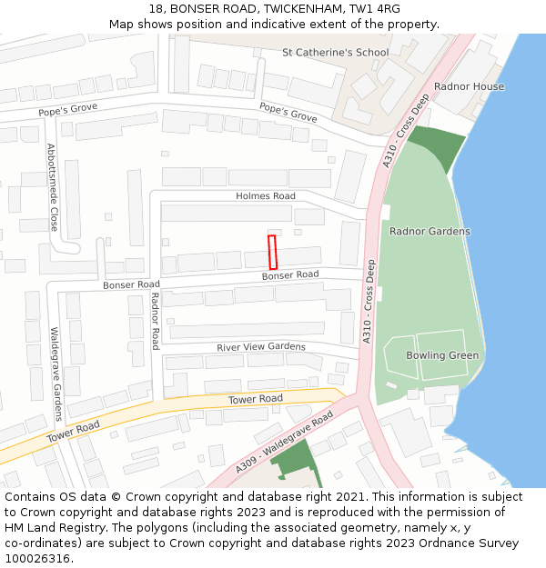 18, BONSER ROAD, TWICKENHAM, TW1 4RG: Location map and indicative extent of plot