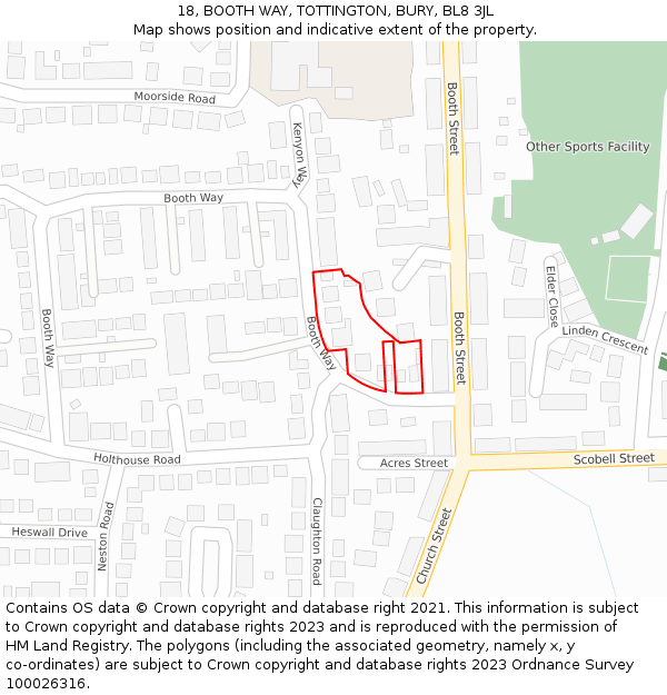 18, BOOTH WAY, TOTTINGTON, BURY, BL8 3JL: Location map and indicative extent of plot