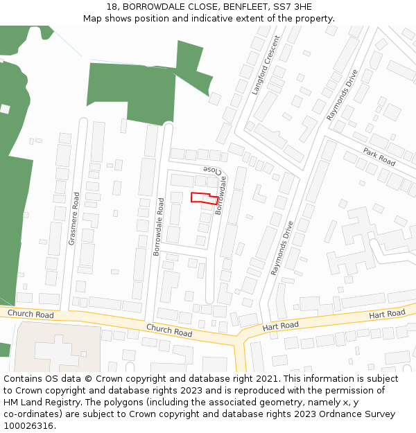 18, BORROWDALE CLOSE, BENFLEET, SS7 3HE: Location map and indicative extent of plot