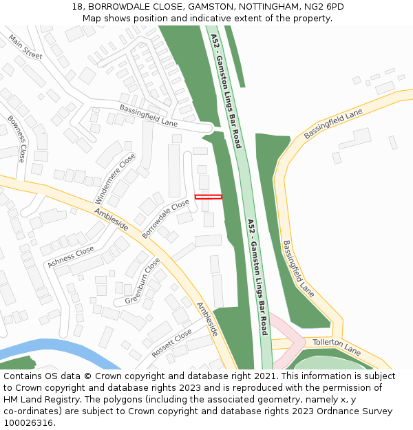 18, BORROWDALE CLOSE, GAMSTON, NOTTINGHAM, NG2 6PD: Location map and indicative extent of plot