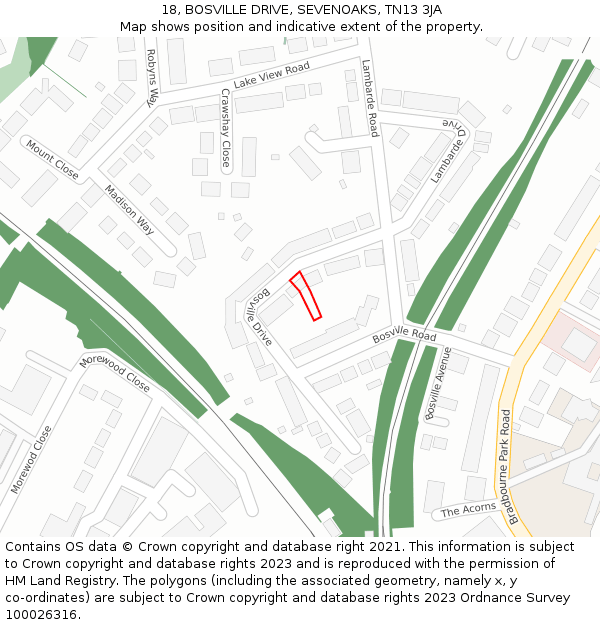 18, BOSVILLE DRIVE, SEVENOAKS, TN13 3JA: Location map and indicative extent of plot