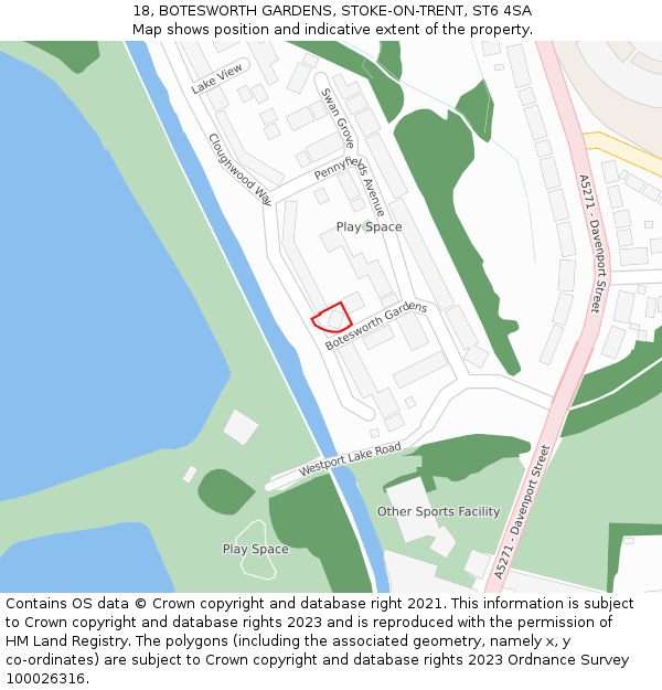 18, BOTESWORTH GARDENS, STOKE-ON-TRENT, ST6 4SA: Location map and indicative extent of plot